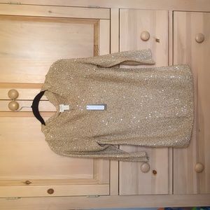 NWT Chico's tan gold shimmery sweater with sequins